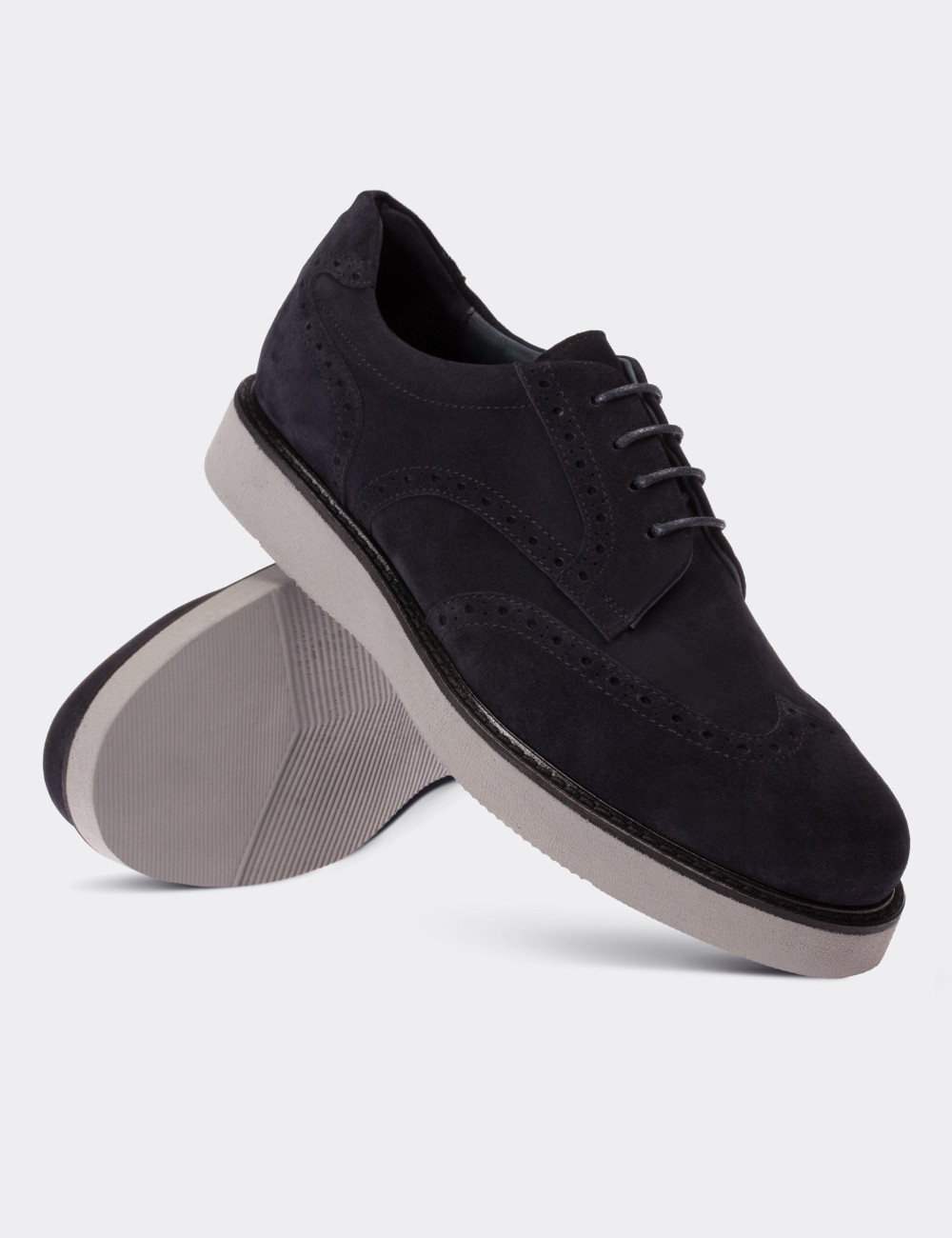 Navy Suede Leather Lace-up Shoes - 01691MLCVE01