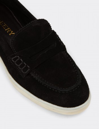 Women's Black Suede Leather Loafers