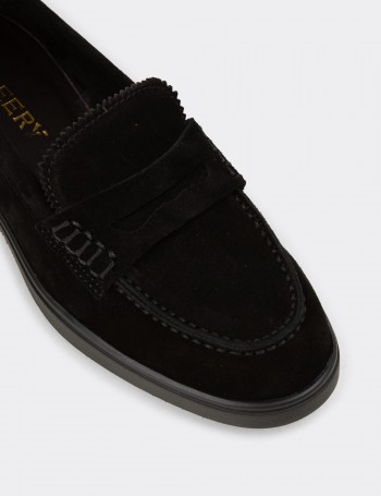 Women's Black Suede Leather Loafers