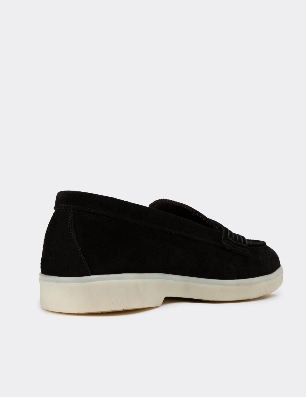 Women's Black Suede Leather Loafers - 02038ZSYHC01