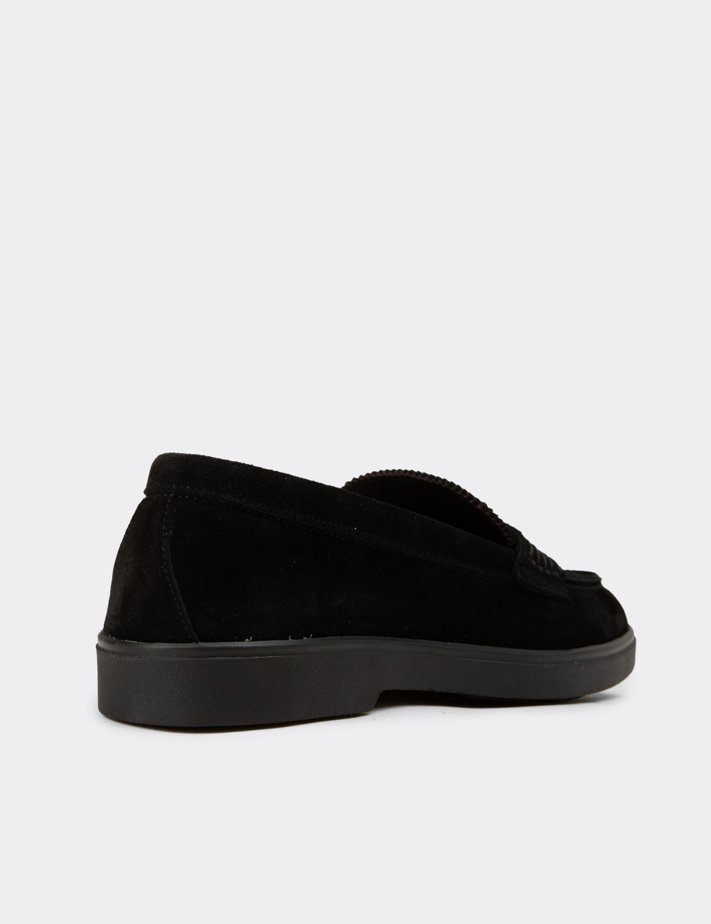 Women's Black Suede Leather Loafers - 02038ZSYHC02