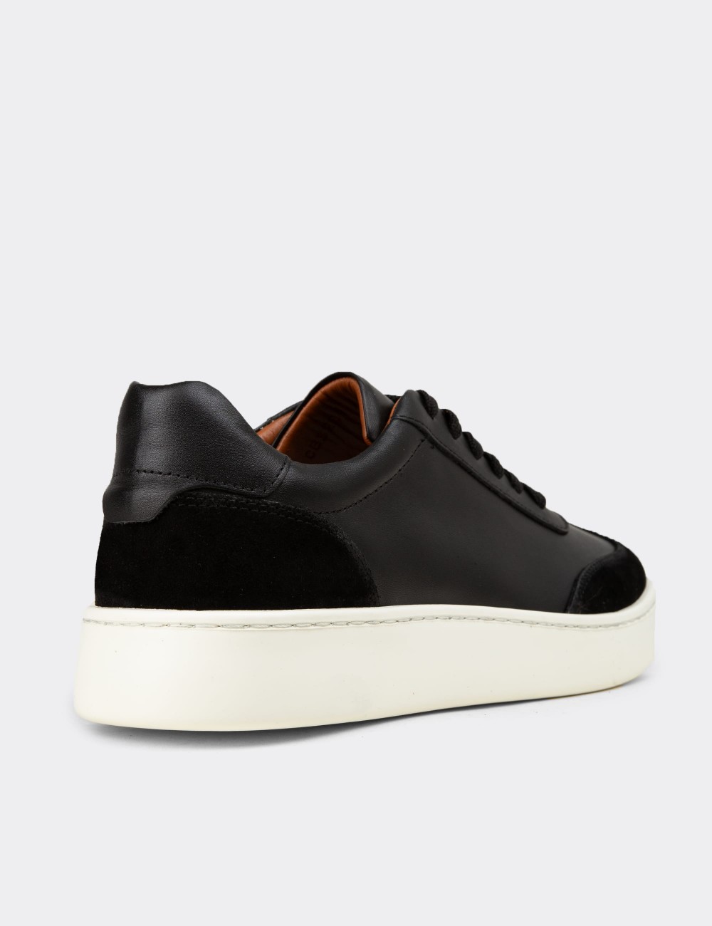 Men's Black Leather Sneakers - 04407MSYHE01