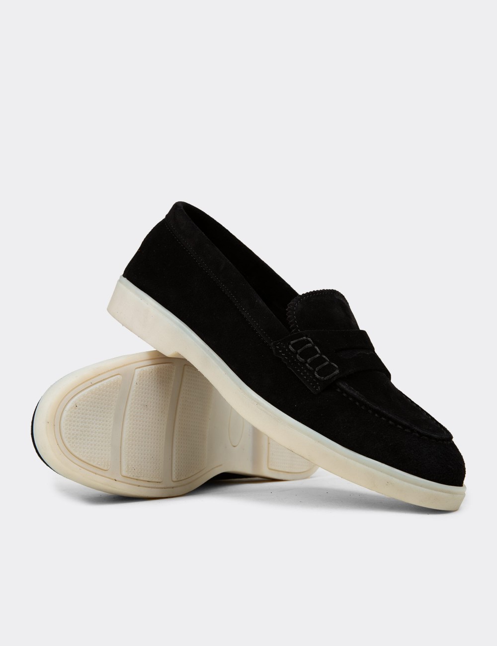 Women's Black Suede Leather Loafers - 02038ZSYHC01