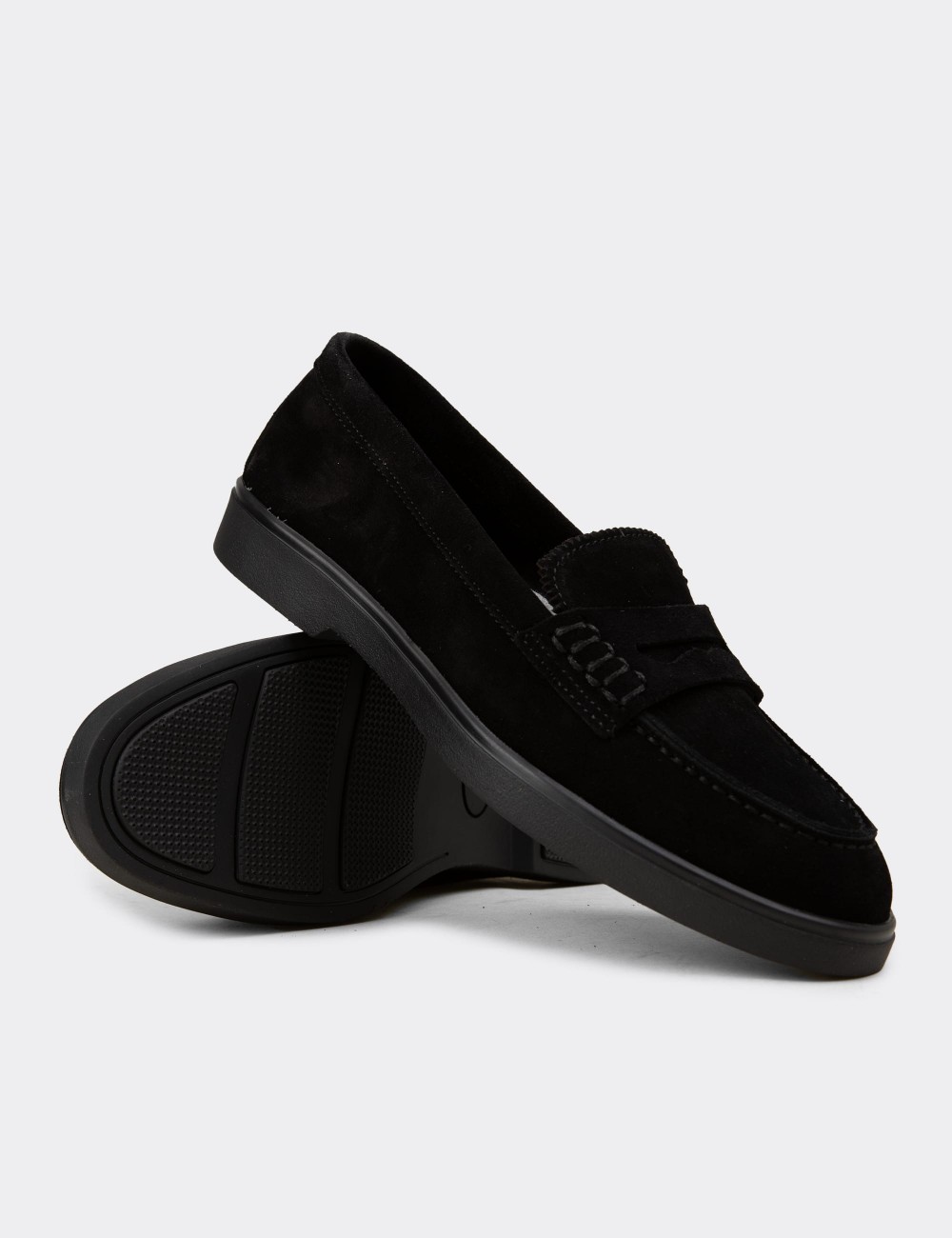 Women's Black Suede Leather Loafers - 02038ZSYHC02