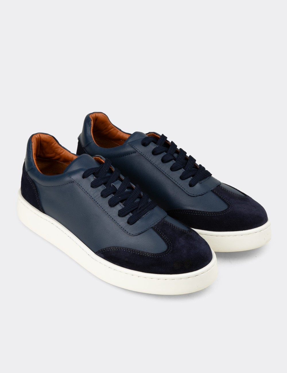 Men's Navy Leather Sneakers - 04407MLCVE01