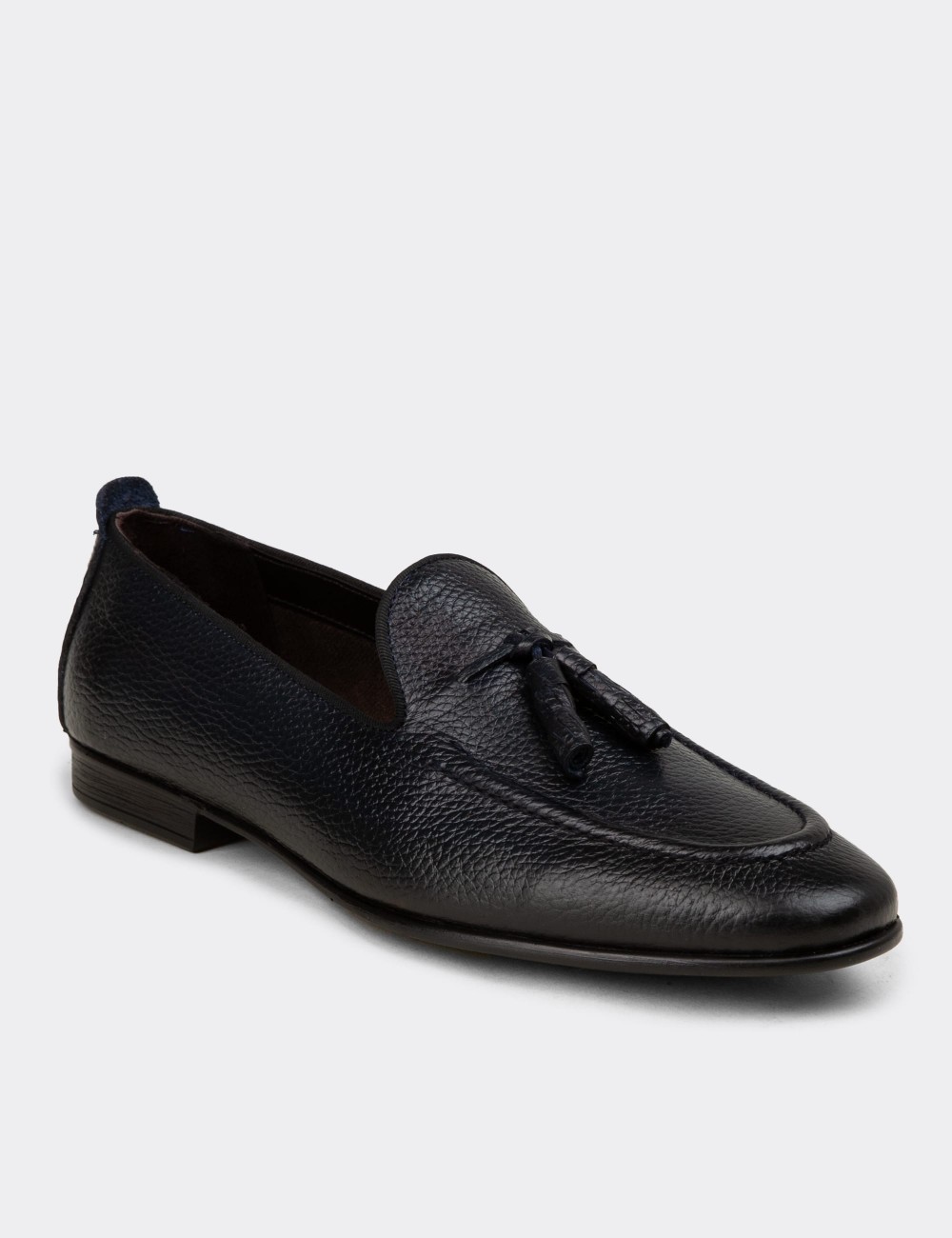Men's Navy Leather Tassel Loafers - 01701MLCVC33