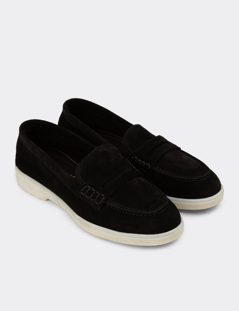 Women's Black Suede Leather Loafers - 02038ZSYHC01