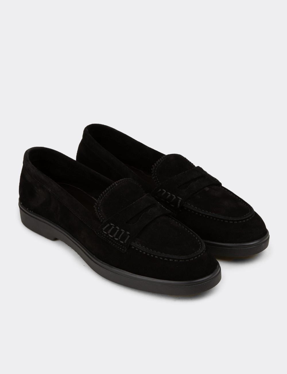 Women's Black Suede Leather Loafers - 02038ZSYHC02