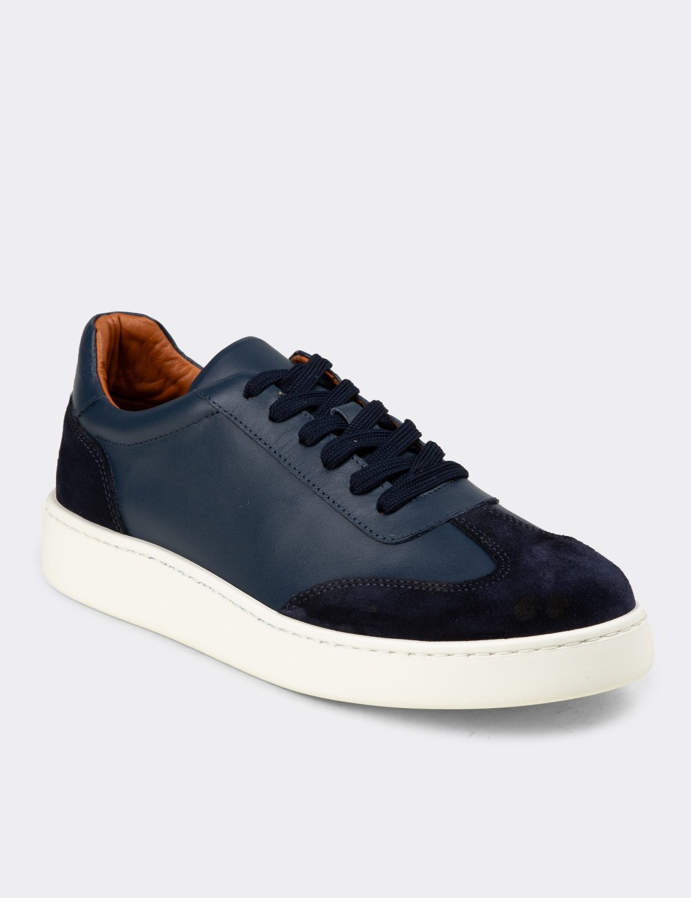 Men's Navy Leather Sneakers - 04407MLCVE01