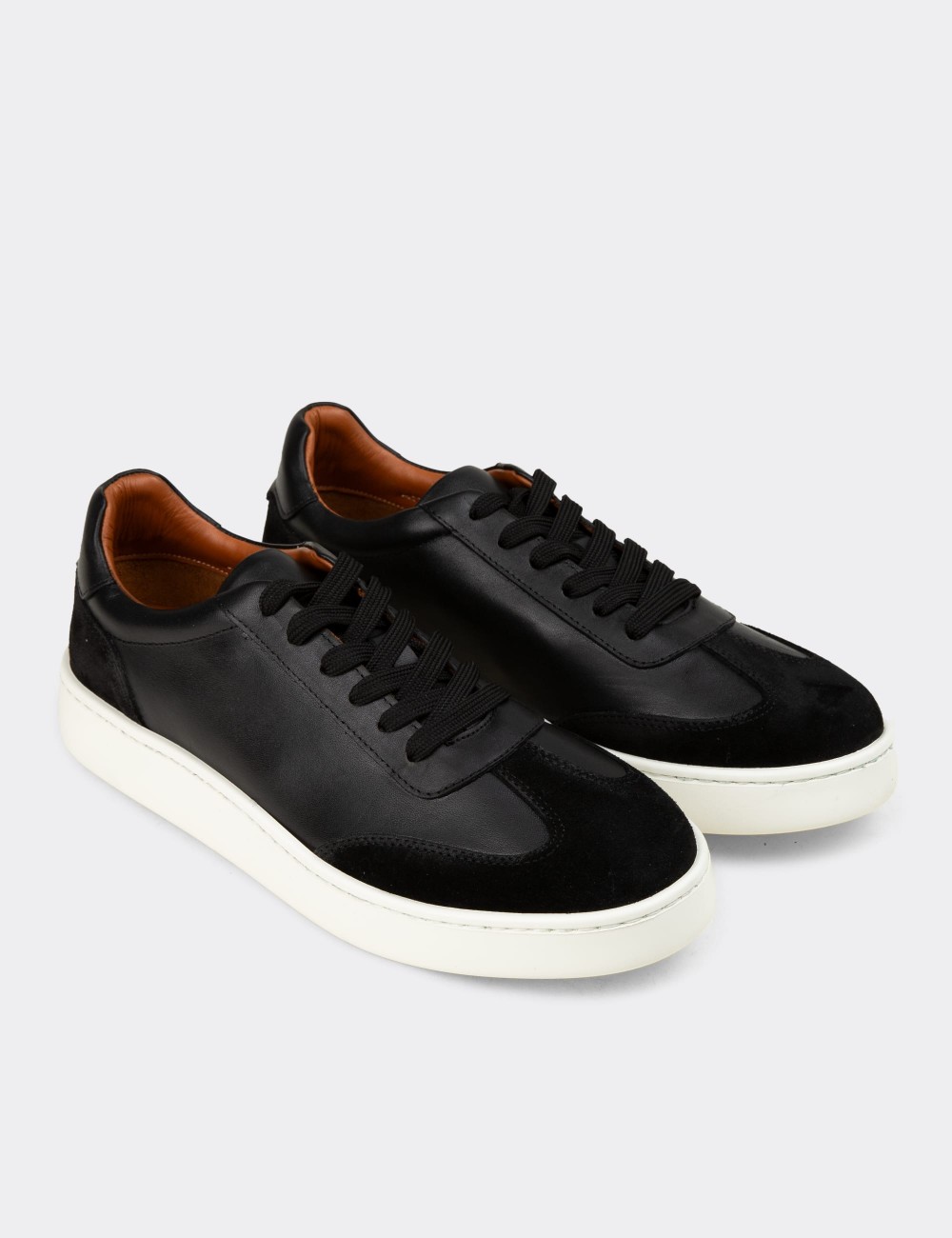 Men's Black Leather Sneakers - 04407MSYHE01