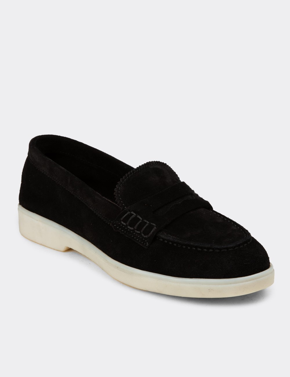 Women's Black Suede Leather Loafers - 02038ZSYHC01