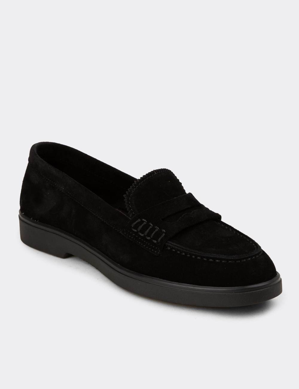 Women's Black Suede Leather Loafers - 02038ZSYHC02