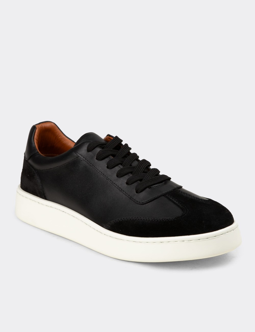 Men's Black Leather Sneakers - 04407MSYHE01