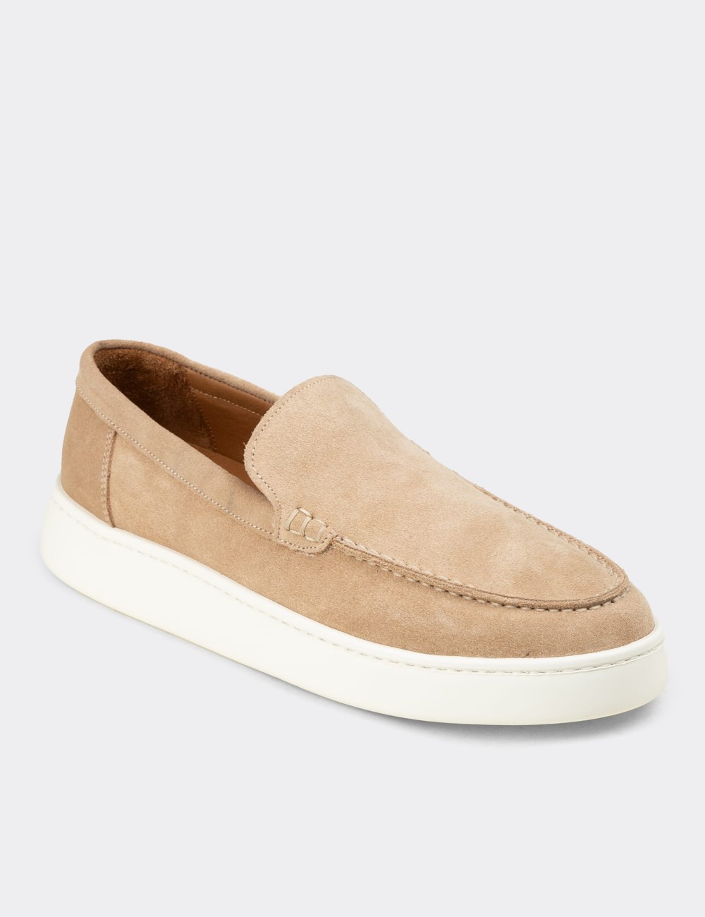 Men's Beige Suede Leather Loafers - 04405MBEJE01
