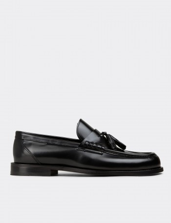 Men's Black Florantic Leather Tassel Moccasins