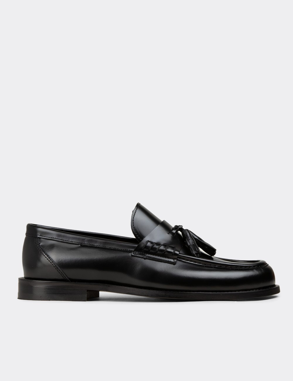 Men's Black Florantic Leather Tassel Moccasins - 02001MSYHM01