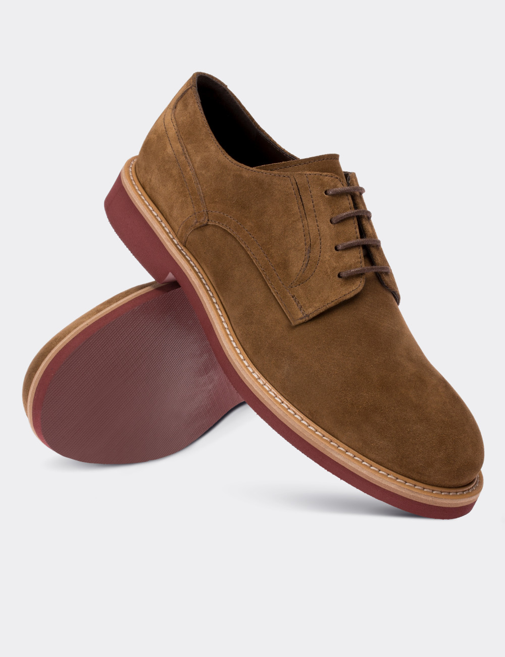 Tan Suede Leather Lace-up Shoes - 01294MTBAE08