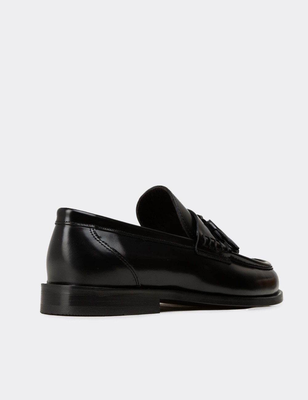 Men's Black Florantic Leather Tassel Moccasins - 02001MSYHM01
