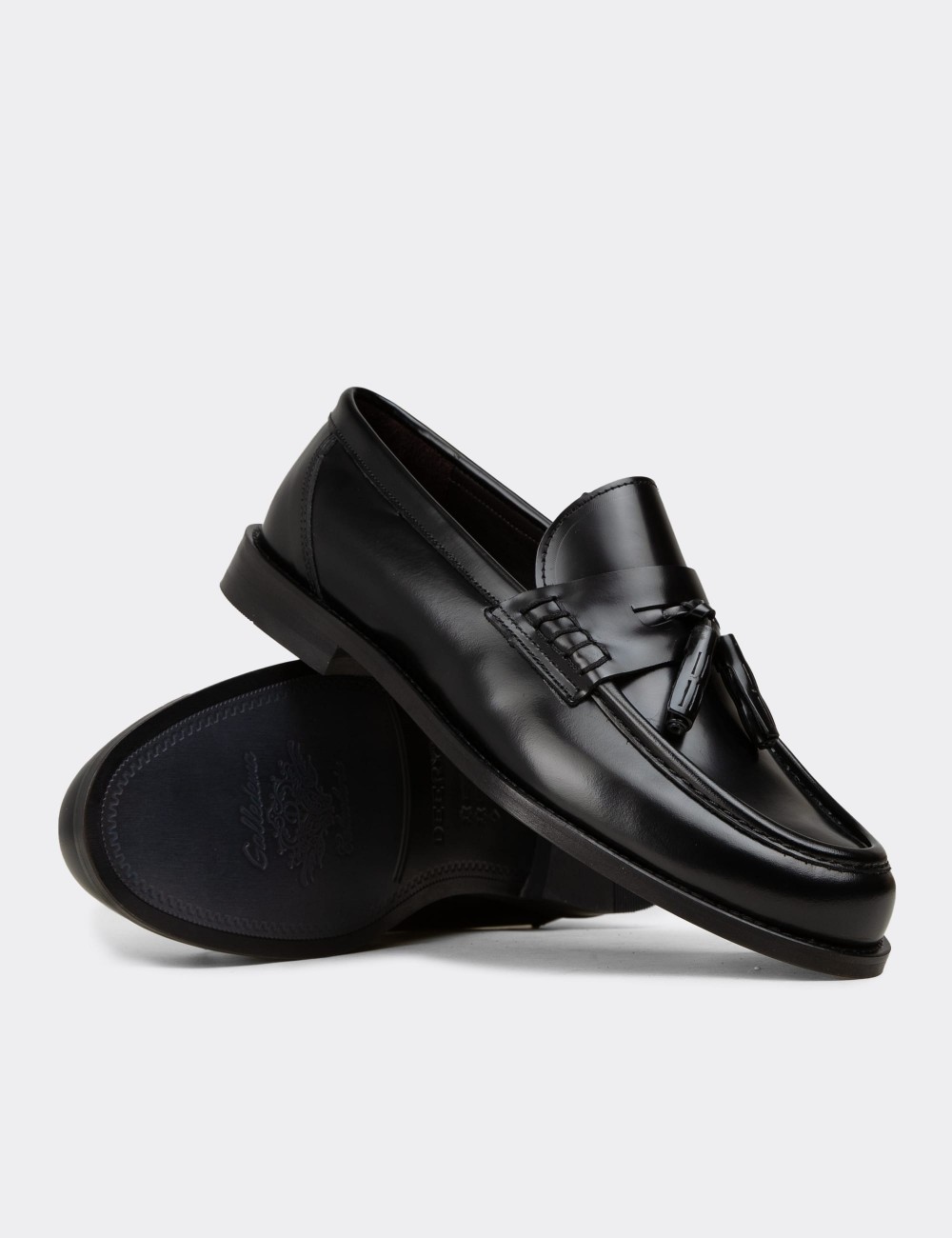 Men's Black Florantic Leather Tassel Moccasins - 02001MSYHM01