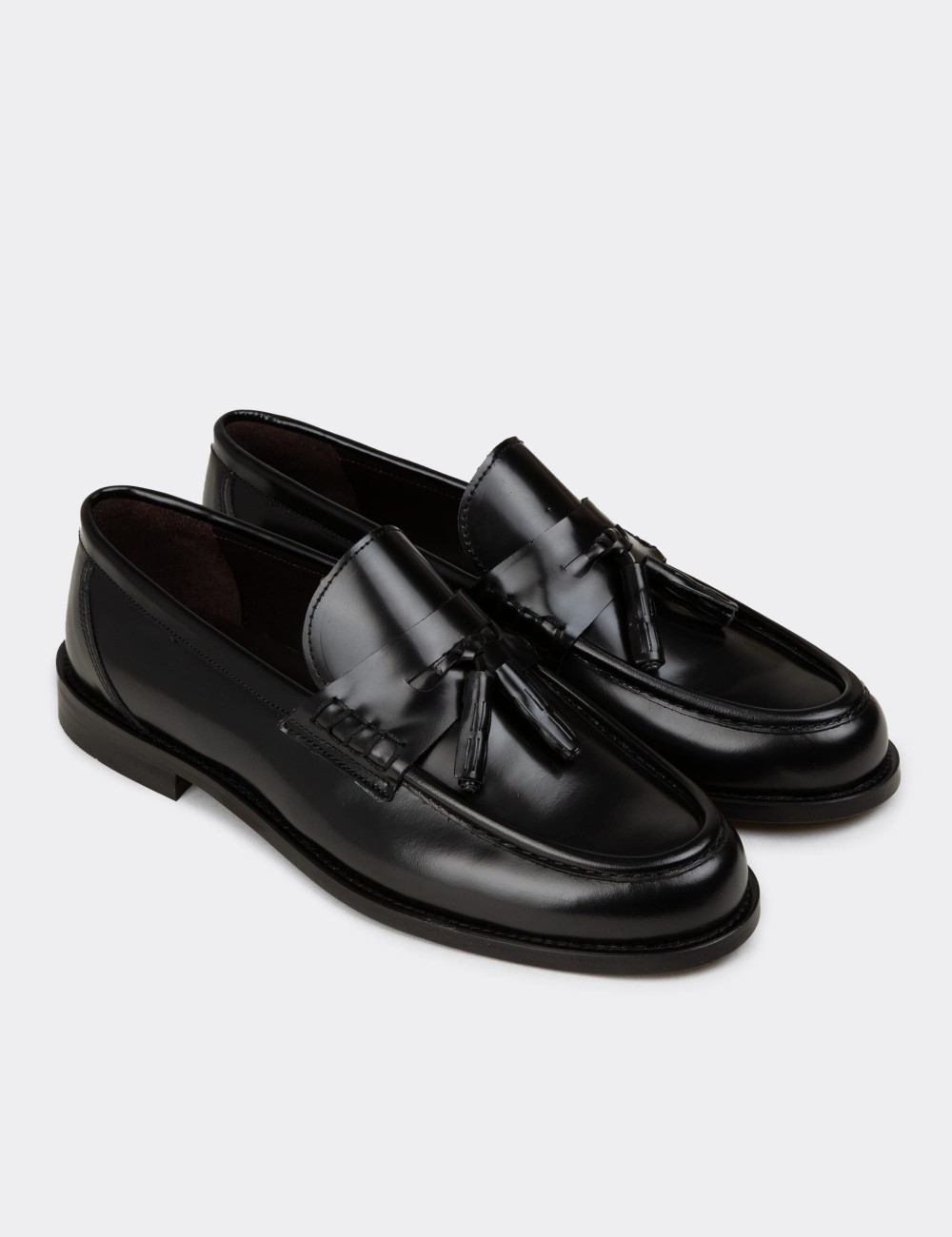 Men's Black Florantic Leather Tassel Moccasins - 02001MSYHM01