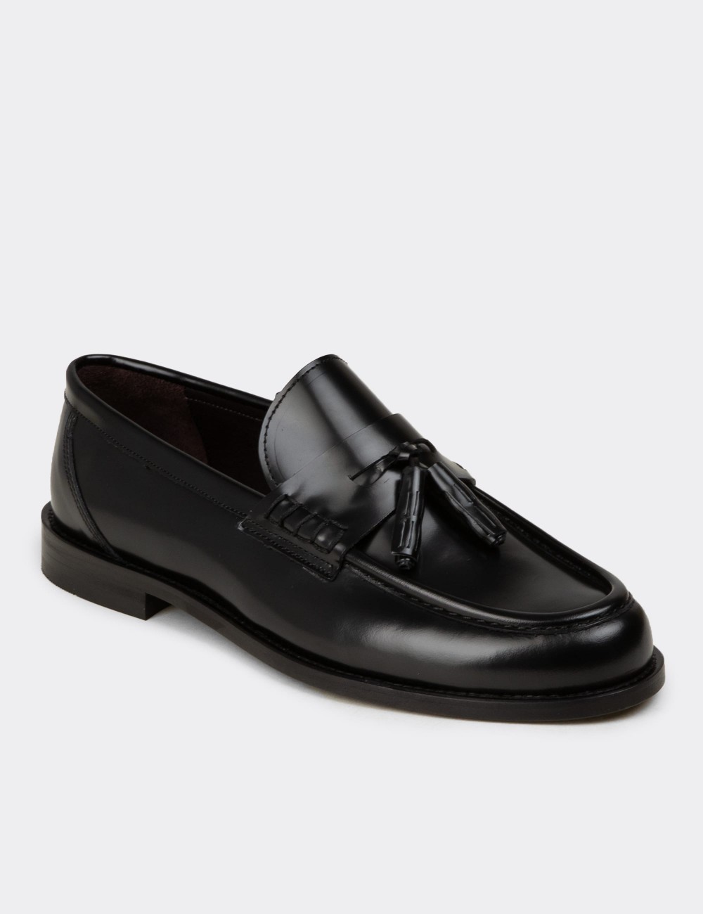Men's Black Florantic Leather Tassel Moccasins - 02001MSYHM01