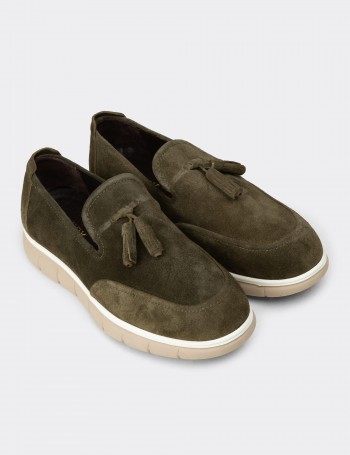 Men's Green Suede Leather Tassel Loafers