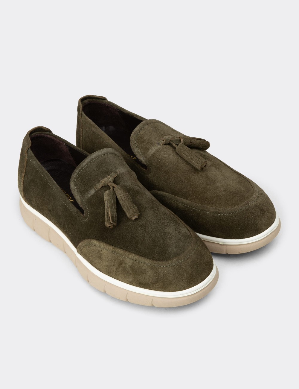 Men's Green Suede Leather Tassel Loafers - 02048MYSLE01