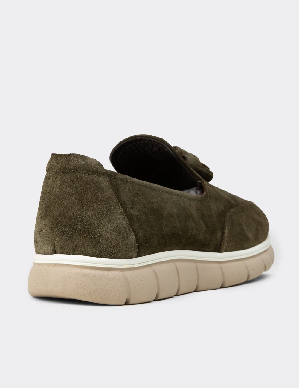 Men's Green Suede Leather Tassel Loafers - 02048MYSLE01