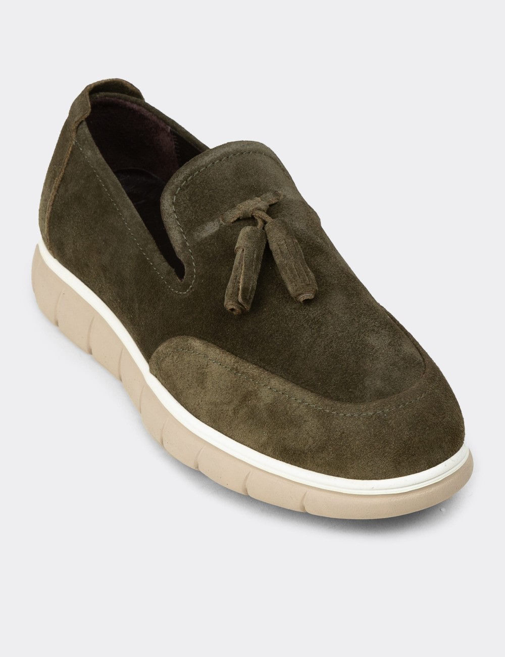 Men's Green Suede Leather Tassel Loafers - 02048MYSLE01