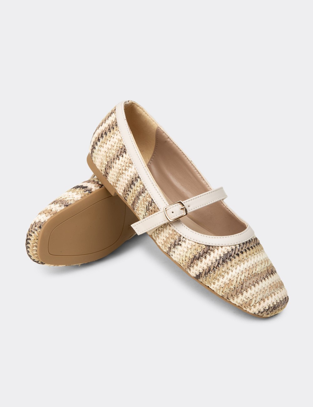 Women's Brown Mary Jane Flats - K0696ZKHVC01