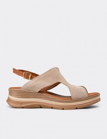 Women's Beige Suede Leather Sandals