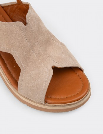 Women's Beige Suede Leather Sandals