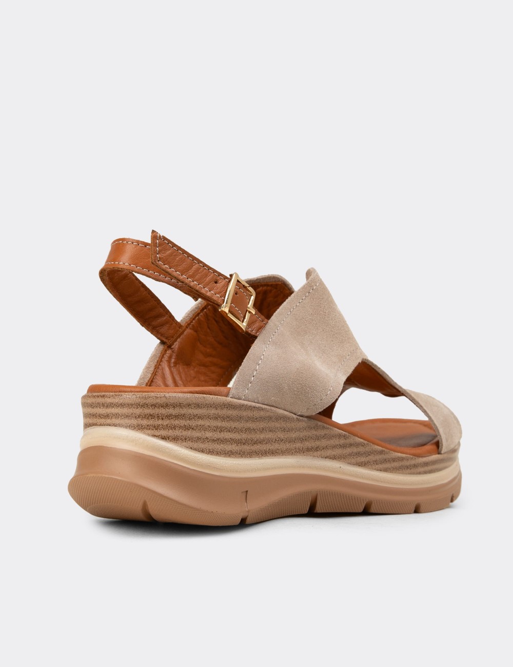 Women's Beige Suede Leather Sandals - Z8059ZBEJC01