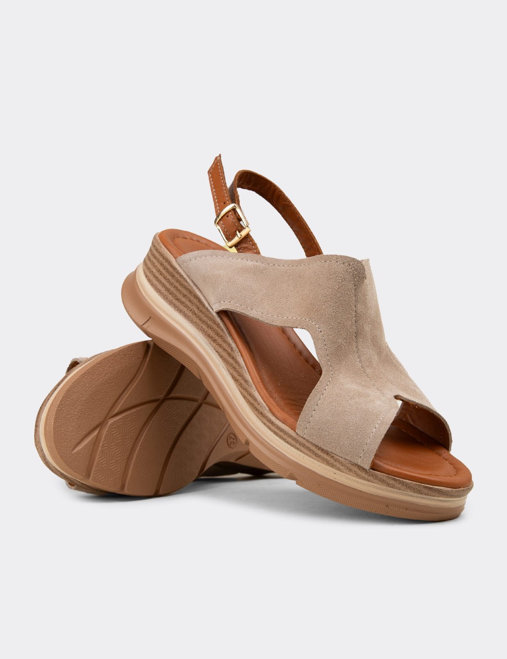 Women's Beige Suede Leather Sandals - Z8059ZBEJC01