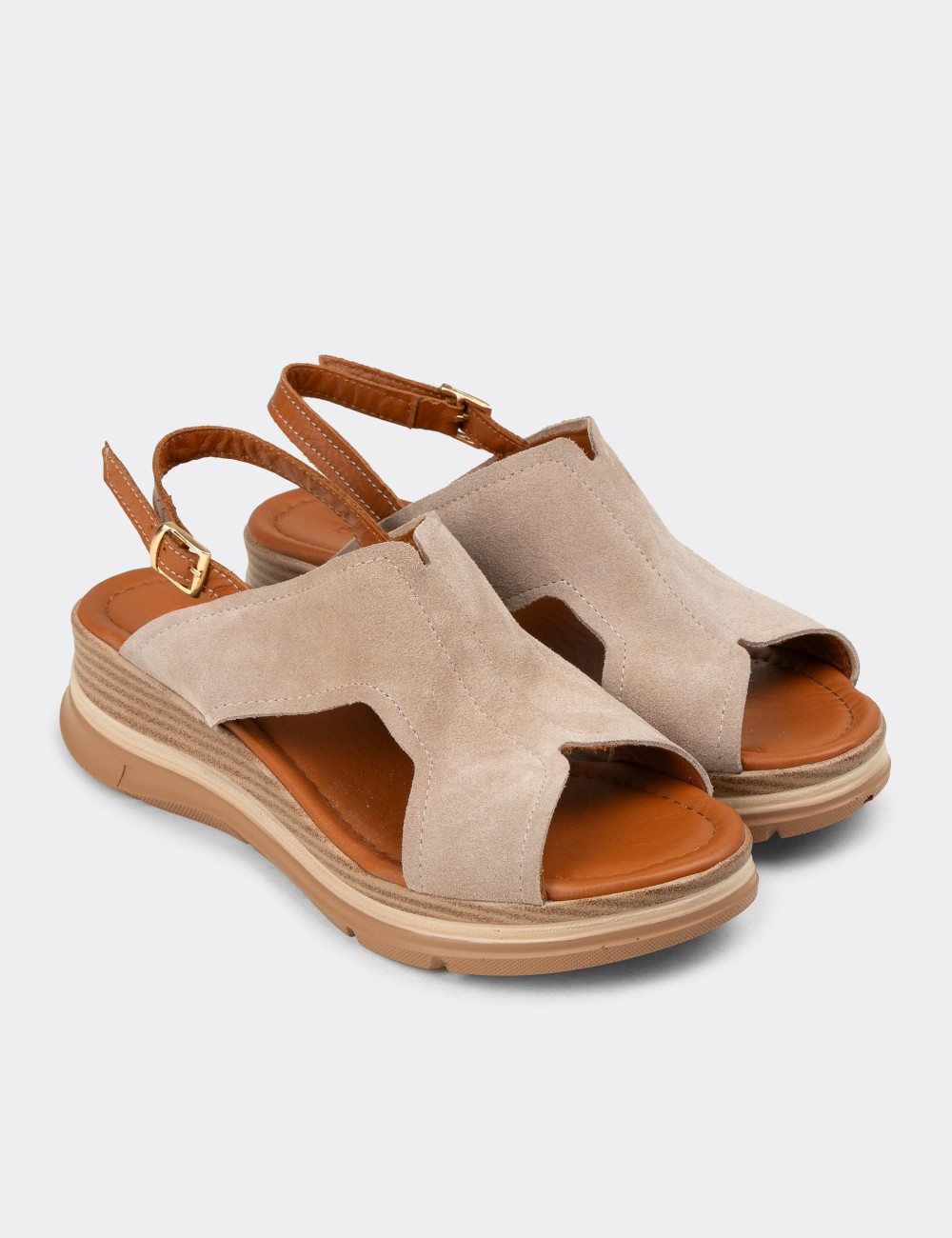 Women's Beige Suede Leather Sandals - Z8059ZBEJC01