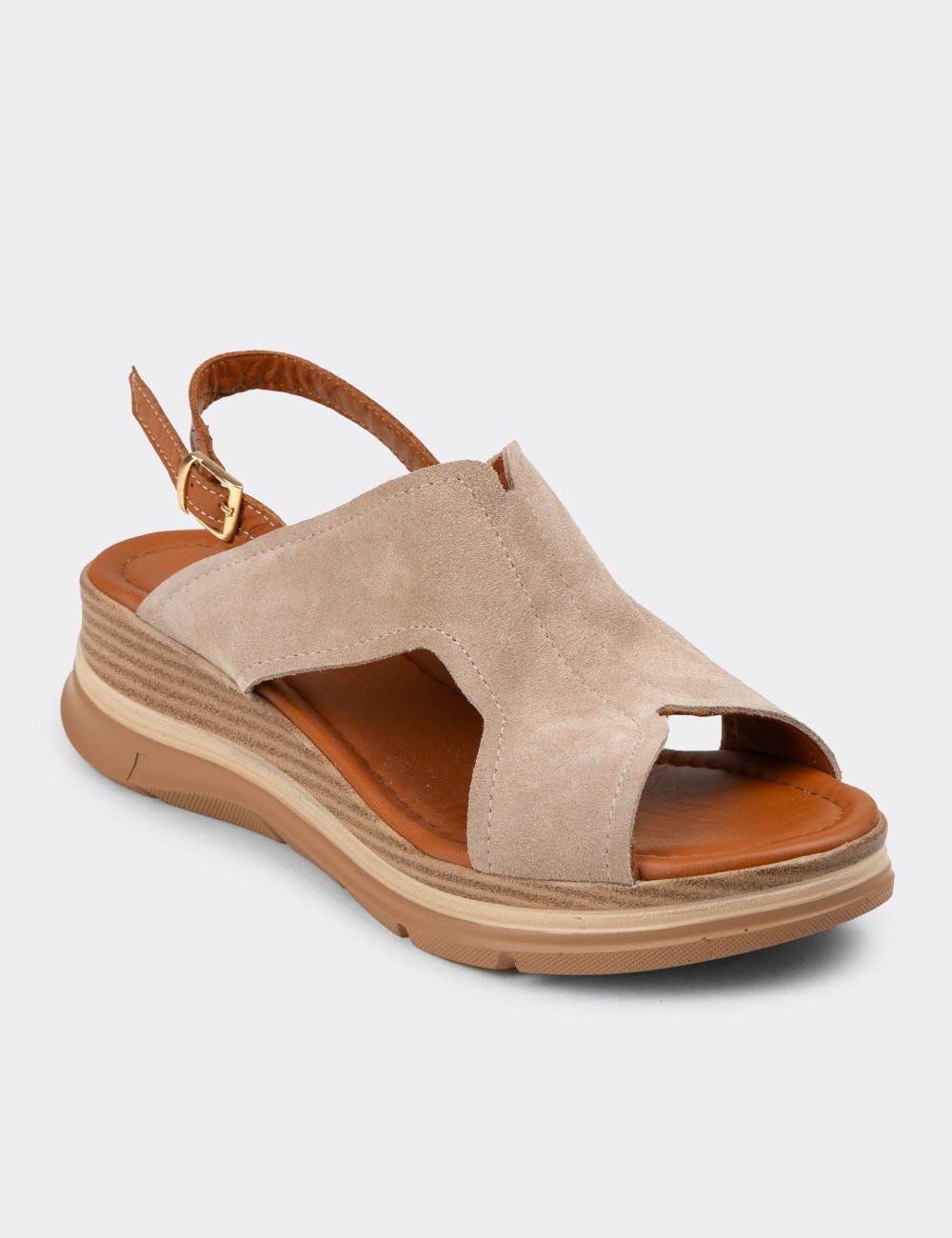 Women's Beige Suede Leather Sandals - Z8059ZBEJC01
