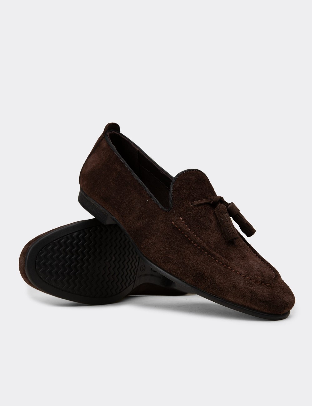 Brown Suede Leather Loafers - 01701MKHVC91