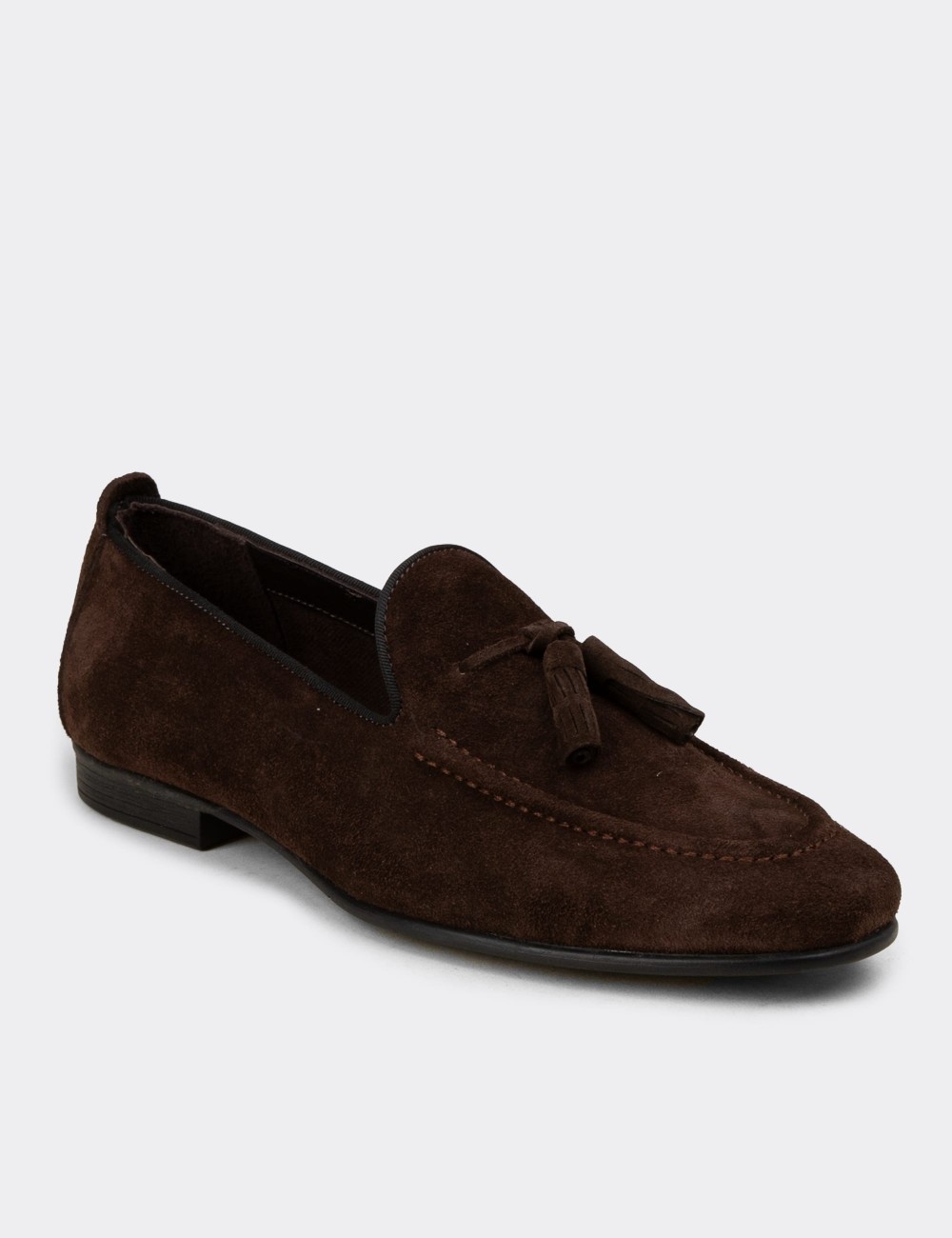 Brown Suede Leather Loafers - 01701MKHVC91