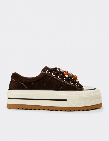 Women's Brown Suede Leather Sneakers