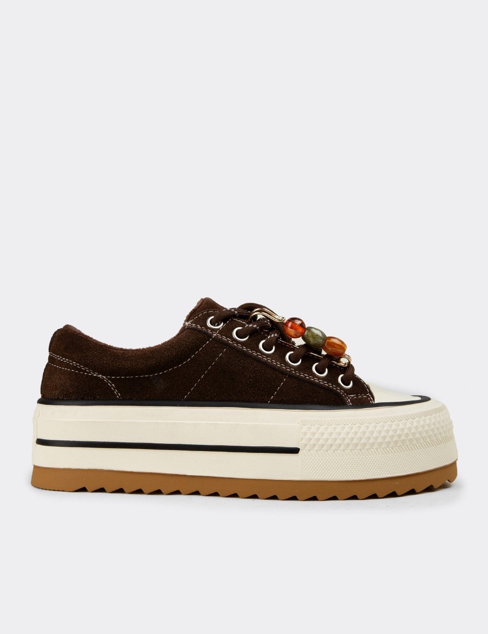 Women's Brown Suede Leather Sneakers - 26366ZKHVC01