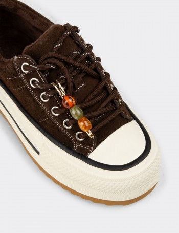 Women's Brown Suede Leather Sneakers
