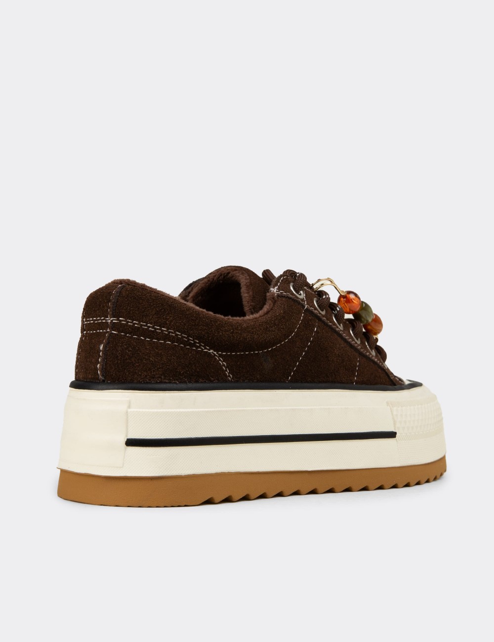 Women's Brown Suede Leather Sneakers - 26366ZKHVC01