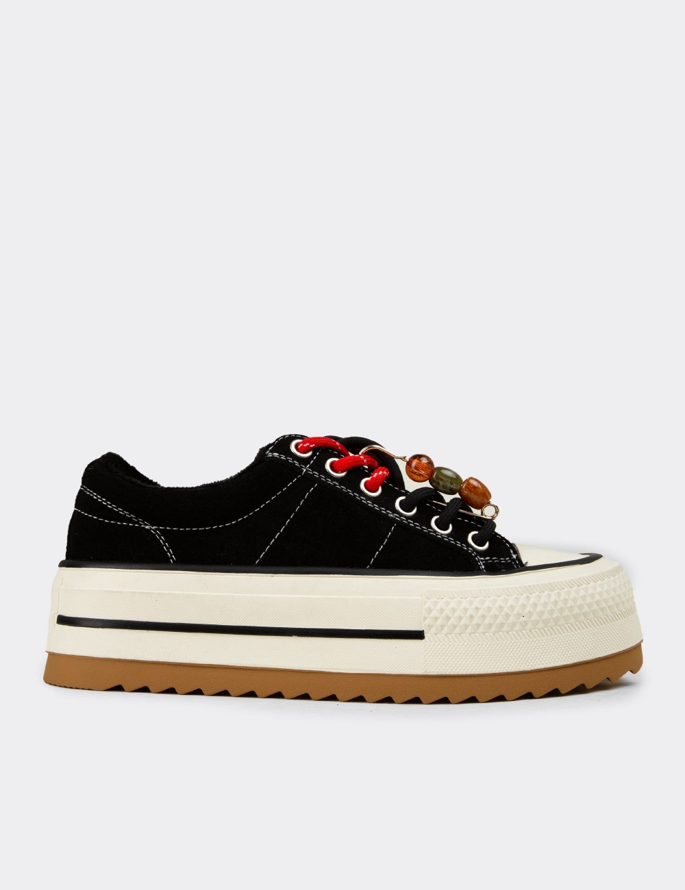 Women's Black Suede Sneakers - 26366ZSYHC01