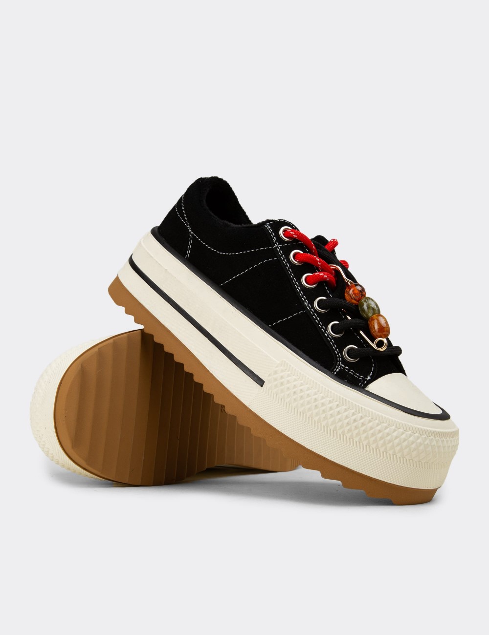 Women's Black Suede Sneakers - 26366ZSYHC01