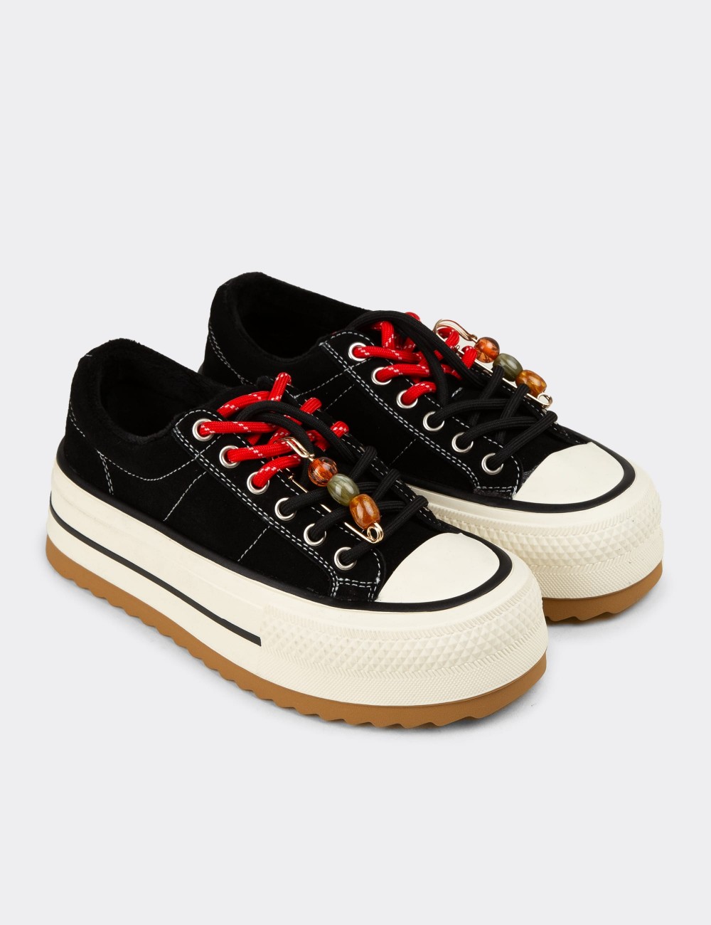 Women's Black Suede Sneakers - 26366ZSYHC01