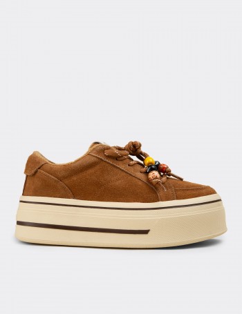 Women's Tan Suede Leather Sneakers