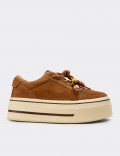 Women's Tan Suede Leather Sneakers
