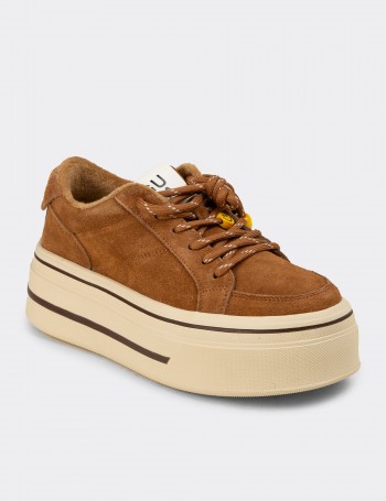 Women's Tan Suede Leather Sneakers