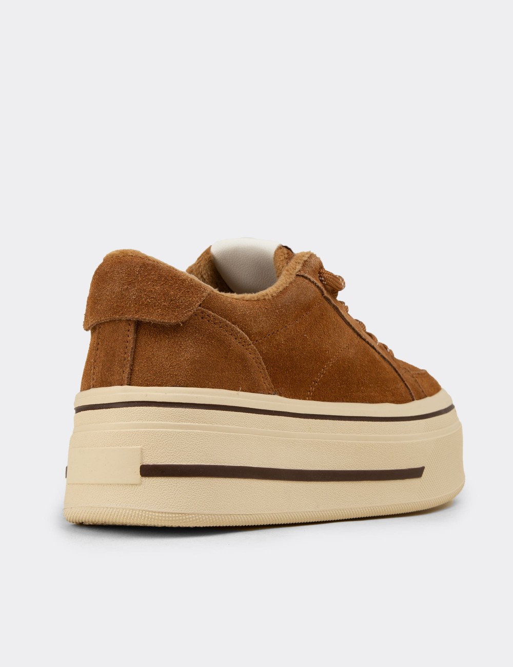 Women's Tan Suede Leather Sneakers - 26366ZTBAC01