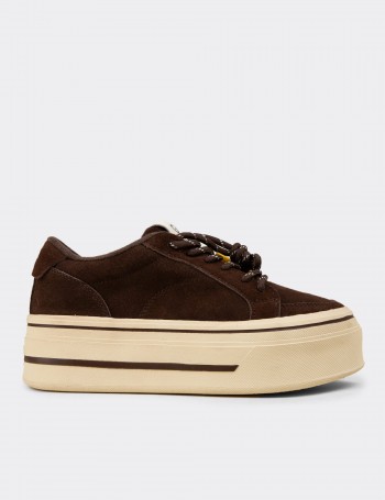 Women's Brown Suede Leather Sneakers